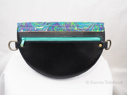 Black and Marble Half Moon Crossbody