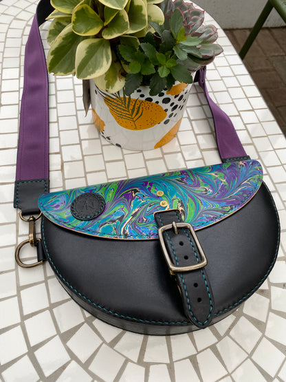 Black and Marble Half Moon Crossbody