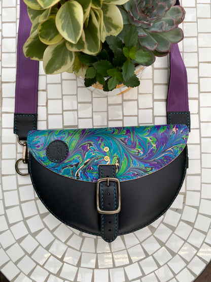 Black and Marble Half Moon Crossbody