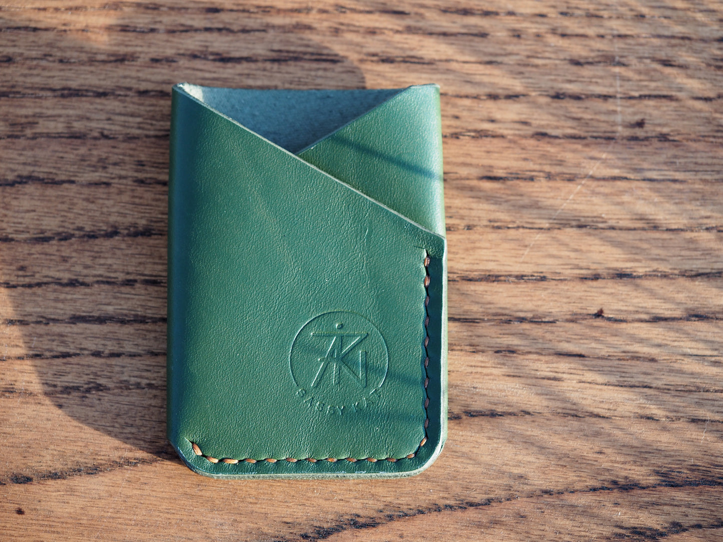 Forest Green on Tan Minimalist Vertical Wallet