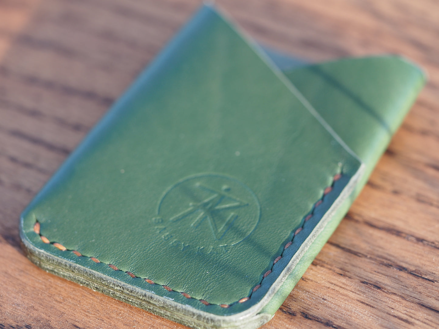 Forest Green on Tan Minimalist Vertical Wallet