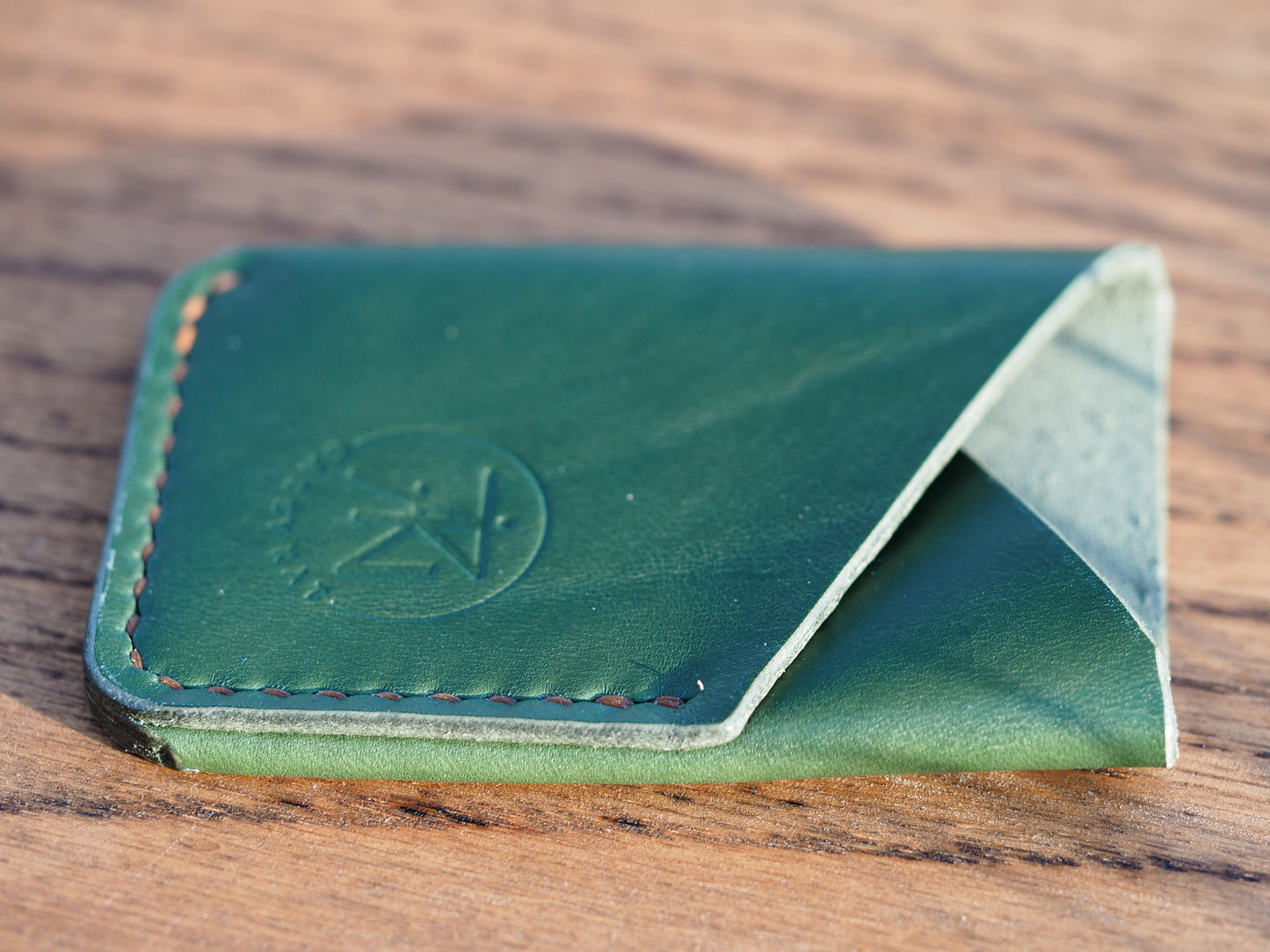 Forest Green on Tan Minimalist Vertical Wallet