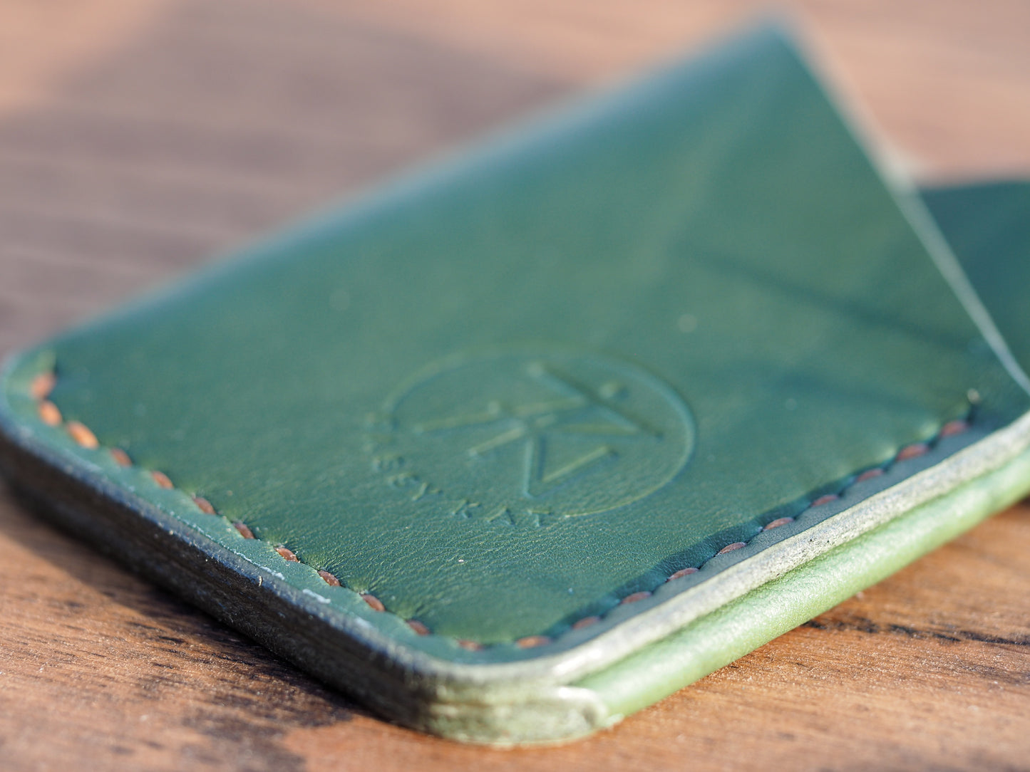 Forest Green on Tan Minimalist Vertical Wallet