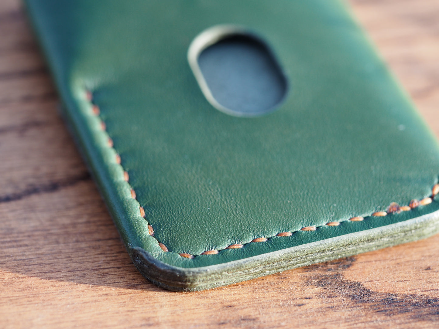 Forest Green on Tan Minimalist Vertical Wallet