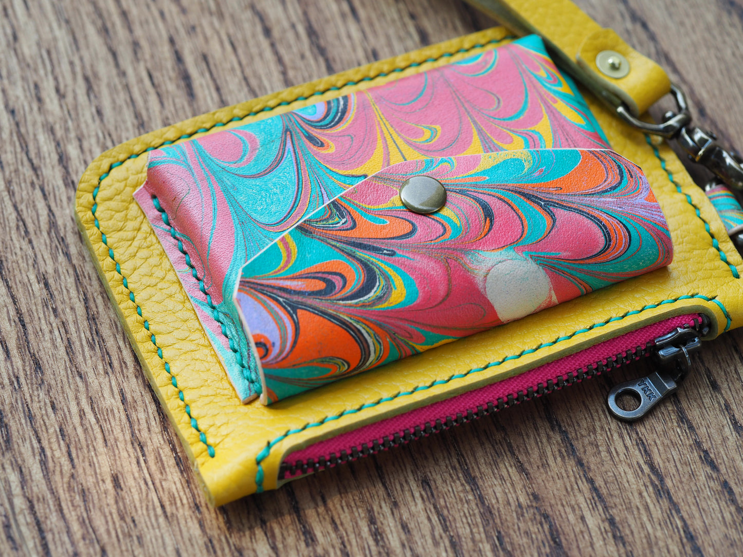 Pebbled Yellow & Pink Marble Small Pocket Clutch